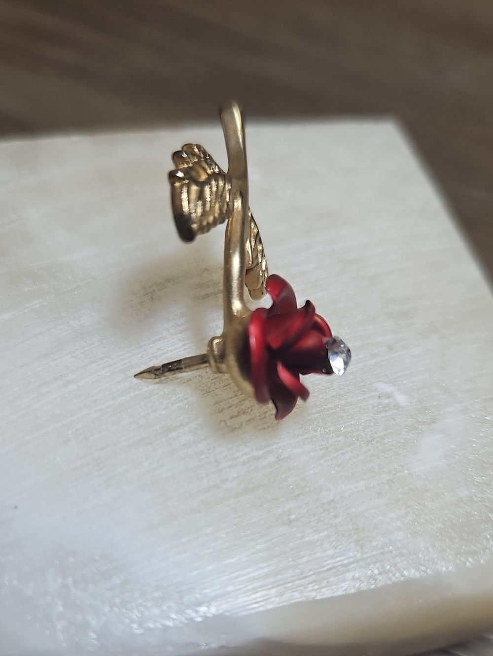 Red Rose Pin With Rhinestone Accent - Picture 7 of 9